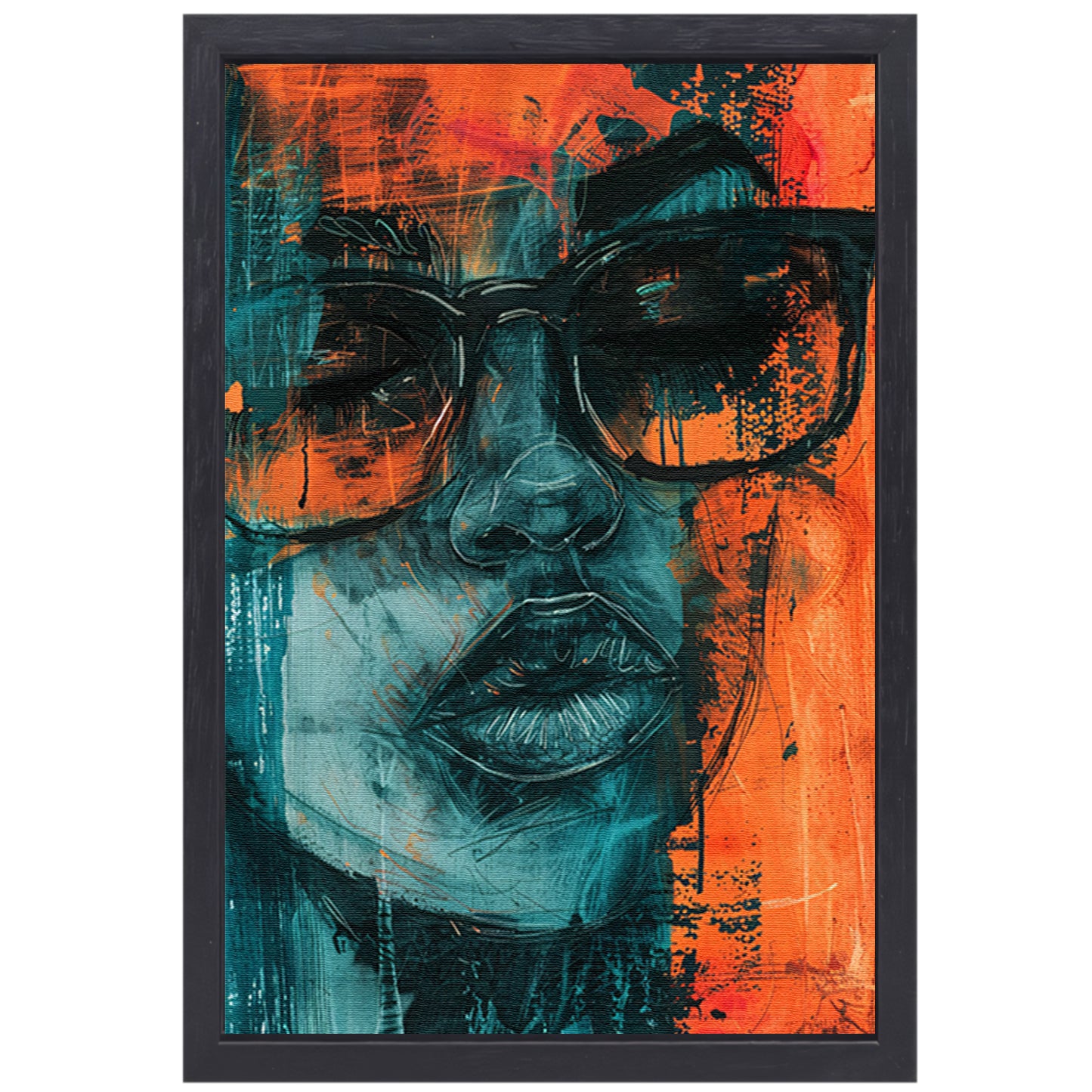 Kleurrijk expressief portret van vrouw met bril canvas met baklijst