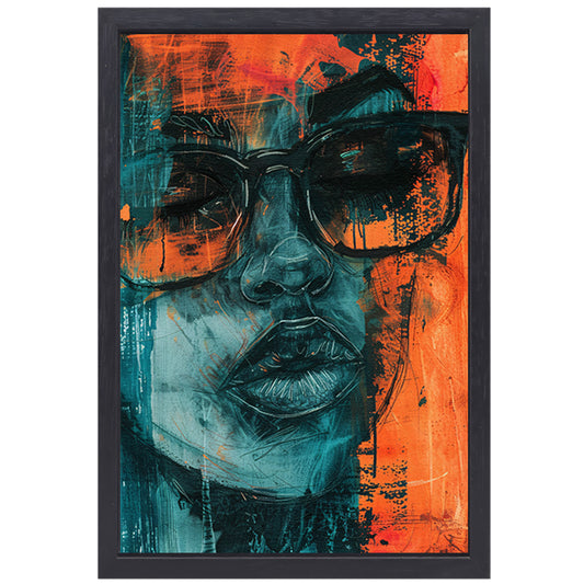 Kleurrijk expressief portret van vrouw met bril canvas met baklijst