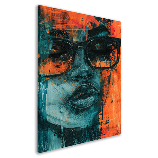 Kleurrijk expressief portret van vrouw met bril canvas