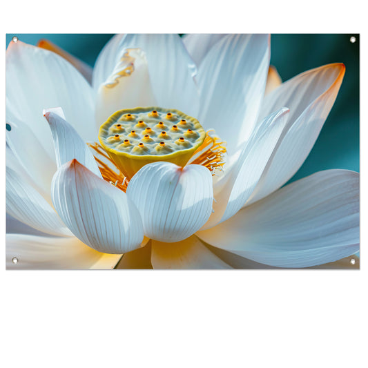 Close-up van bloeiende witte lotus tuinposter