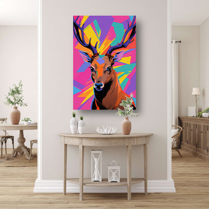 Kleurrijk hert in popart-stijl met abstracte achtergrond poster