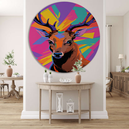 Kleurrijk hert in popart-stijl met abstracte achtergrond forex muurcirkel