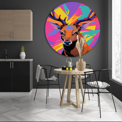 Kleurrijk hert in popart-stijl met abstracte achtergrond forex muurcirkel