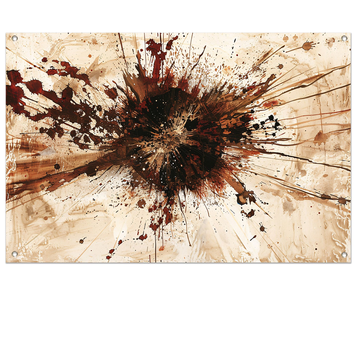 Dynamische abstracte verfexplosie in aardetinten tuinposter