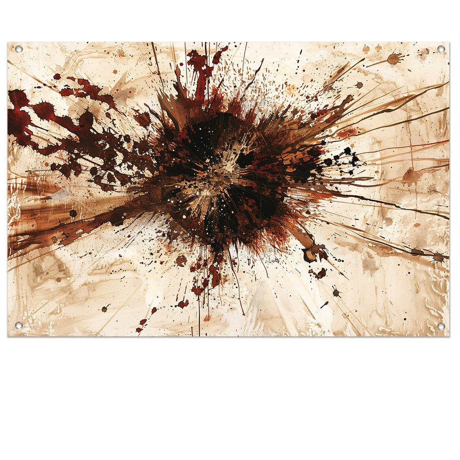 Dynamische abstracte verfexplosie in aardetinten tuinposter