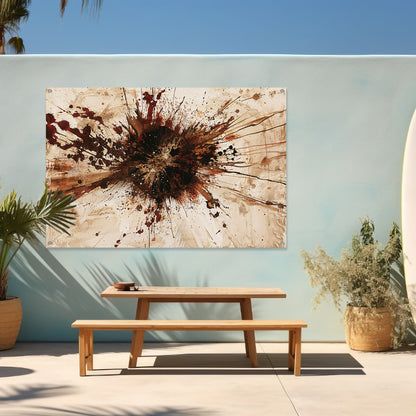 Dynamische abstracte verfexplosie in aardetinten tuinposter