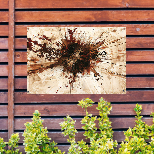 Dynamische abstracte verfexplosie in aardetinten tuinposter