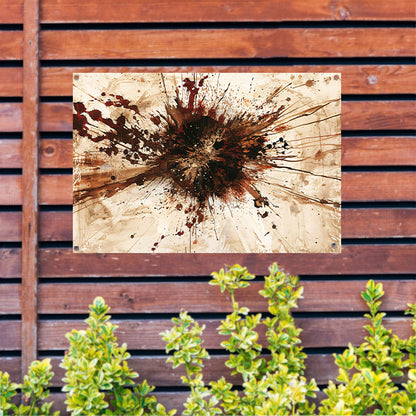 Dynamische abstracte verfexplosie in aardetinten tuinposter