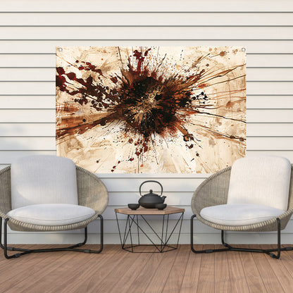 Dynamische abstracte verfexplosie in aardetinten tuinposter