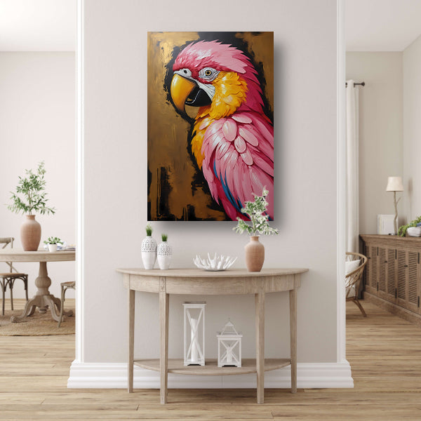 Gouden Glorie: Levendige Papegaai in Olieverf canvas