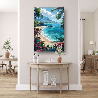 Tropisch strand met azuurblauwe zee poster