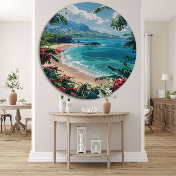 Tropisch strand met azuurblauwe zee forex muurcirkel