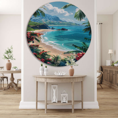 Tropisch strand met azuurblauwe zee forex muurcirkel