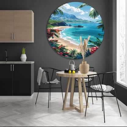Tropisch strand met azuurblauwe zee forex muurcirkel