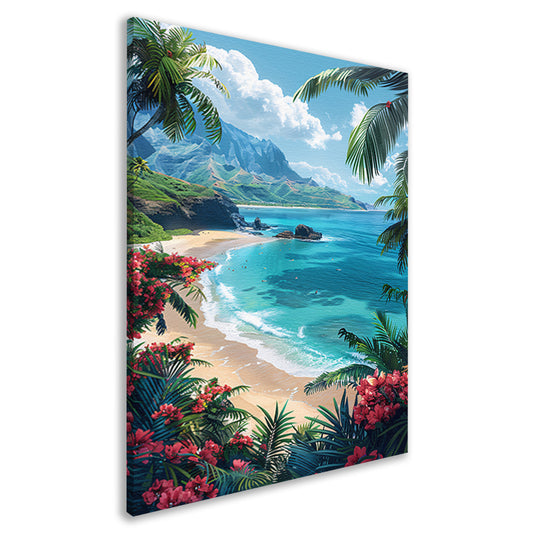 Tropisch strand met azuurblauwe zee canvas