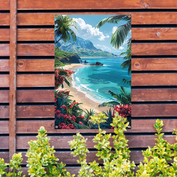 Tropisch strand met azuurblauwe zee tuinposter