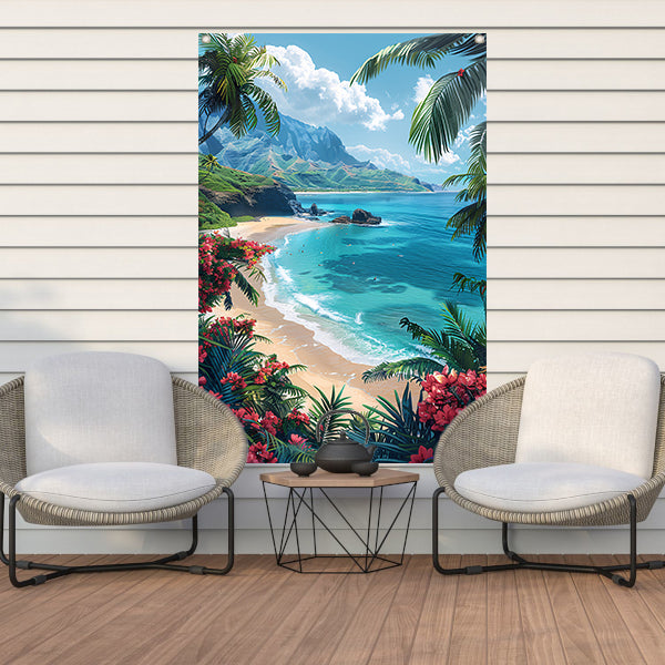 Tropisch strand met azuurblauwe zee tuinposter