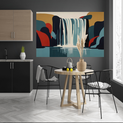 Serene Reflectie van een Abstracte Waterval canvas met baklijst