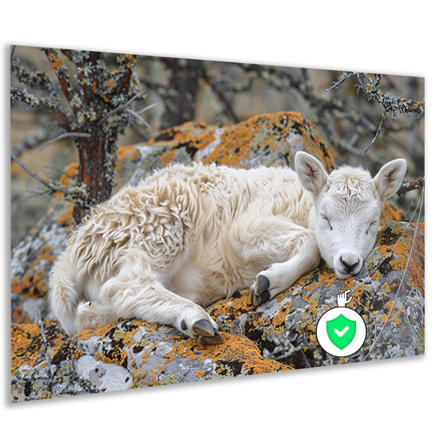 Slapende lam op rots poster