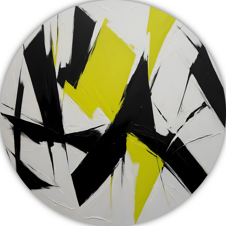 Zwart, wit en geel dynamisch abstract forex muurcirkel