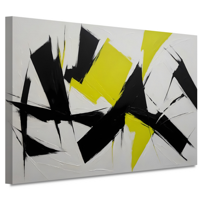 Zwart, wit en geel dynamisch abstract canvas