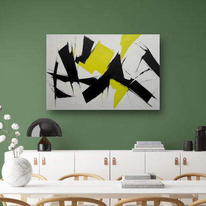 Zwart, wit en geel dynamisch abstract canvas