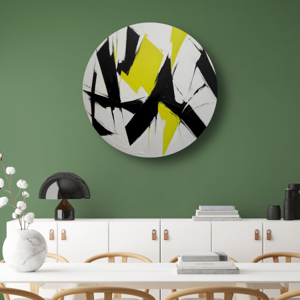 Zwart, wit en geel dynamisch abstract forex muurcirkel