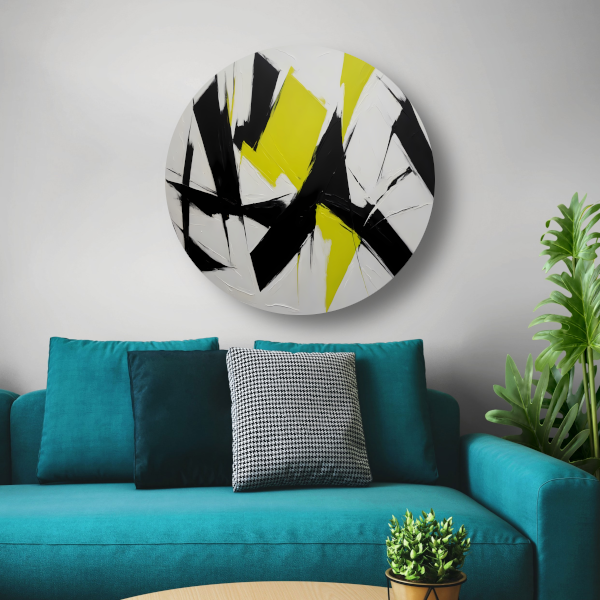 Zwart, wit en geel dynamisch abstract forex muurcirkel