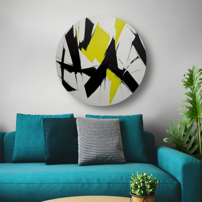 Zwart, wit en geel dynamisch abstract forex muurcirkel