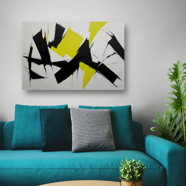 Zwart, wit en geel dynamisch abstract poster