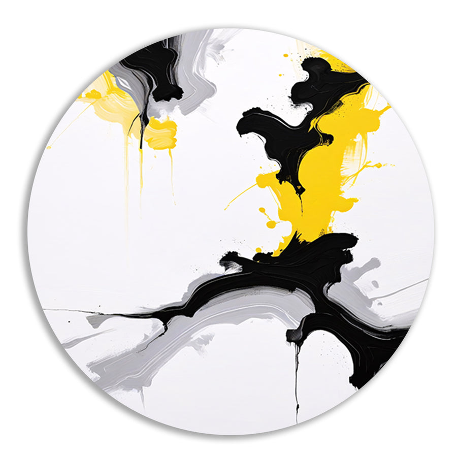 Dynamische Abstractie in Zwart en Geel aluminium muurcirkel
