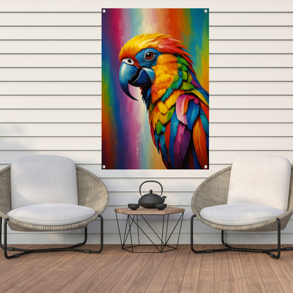 Moderne Papegaai in Kleurrijke Pracht tuinposter