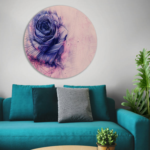 Abstracte digitale kunst van een roos aluminium muurcirkel
