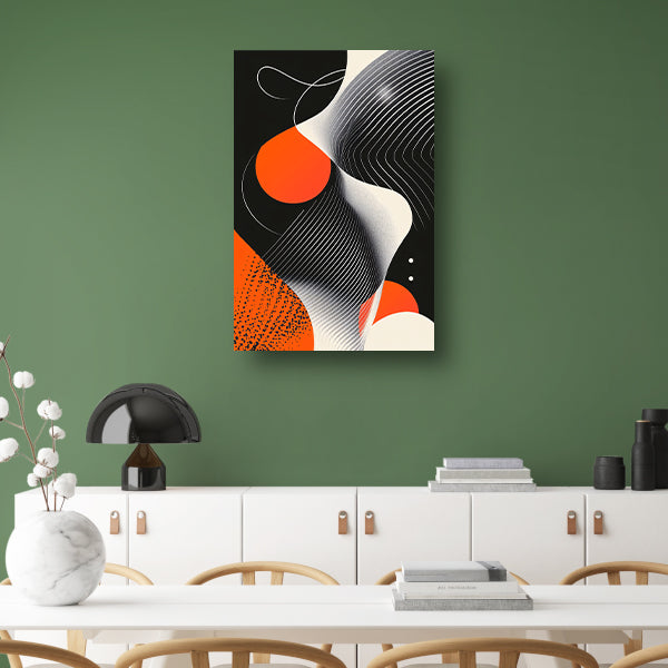 Abstract Vormen in Zwart, Wit en Oranje canvas met baklijst