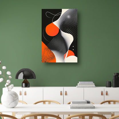 Abstract Vormen in Zwart, Wit en Oranje canvas met baklijst