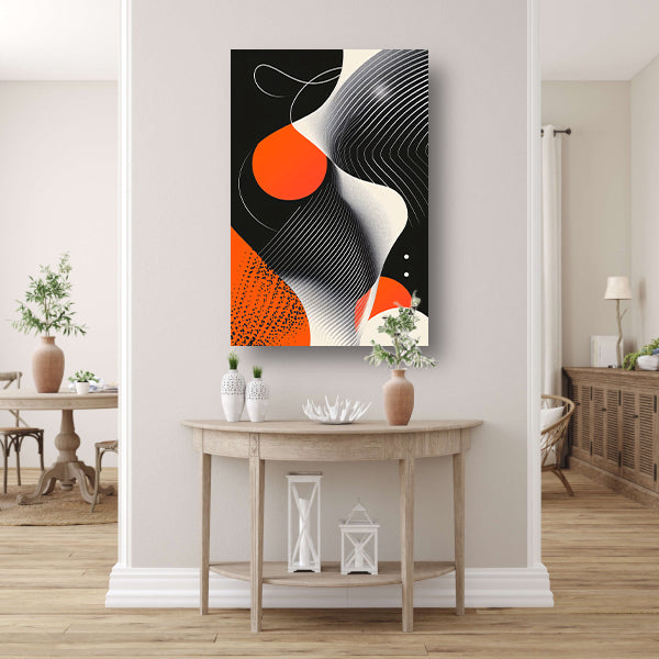 Abstract Vormen in Zwart, Wit en Oranje canvas met baklijst