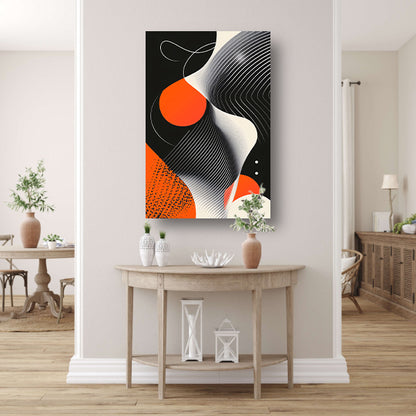 Abstract Vormen in Zwart, Wit en Oranje canvas met baklijst
