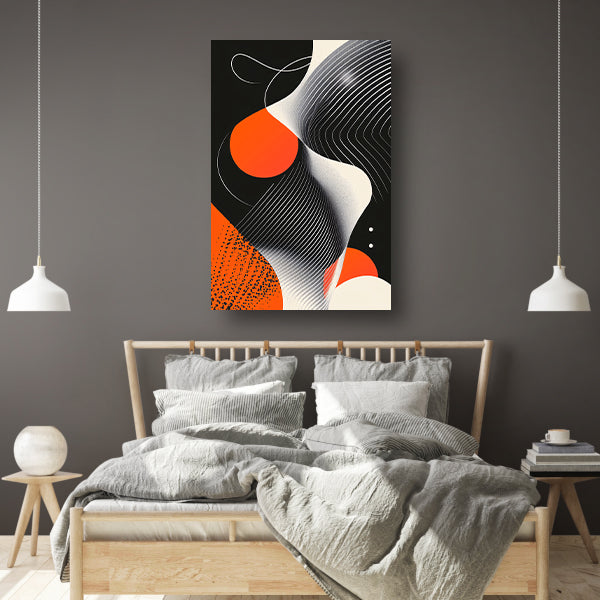 Abstract Vormen in Zwart, Wit en Oranje canvas met baklijst
