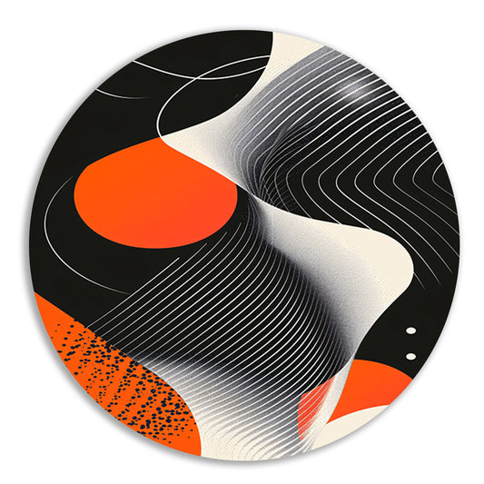 Abstract Vormen in Zwart, Wit en Oranje aluminium muurcirkel