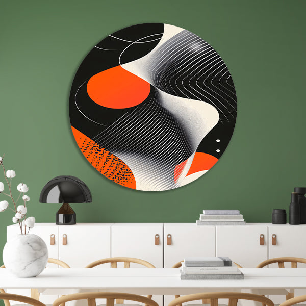 Abstract Vormen in Zwart, Wit en Oranje aluminium muurcirkel