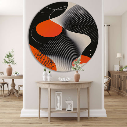 Abstract Vormen in Zwart, Wit en Oranje aluminium muurcirkel