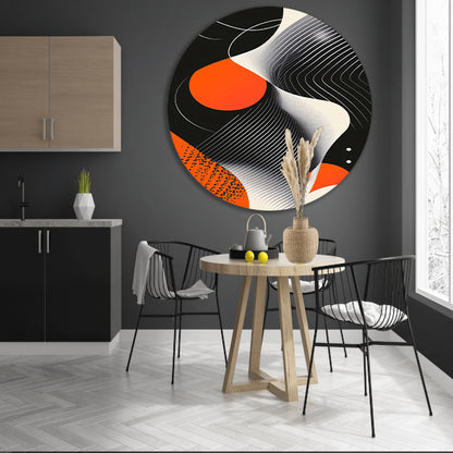 Abstract Vormen in Zwart, Wit en Oranje aluminium muurcirkel