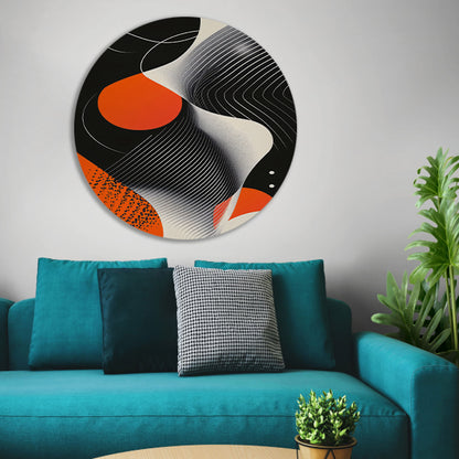 Abstract Vormen in Zwart, Wit en Oranje aluminium muurcirkel
