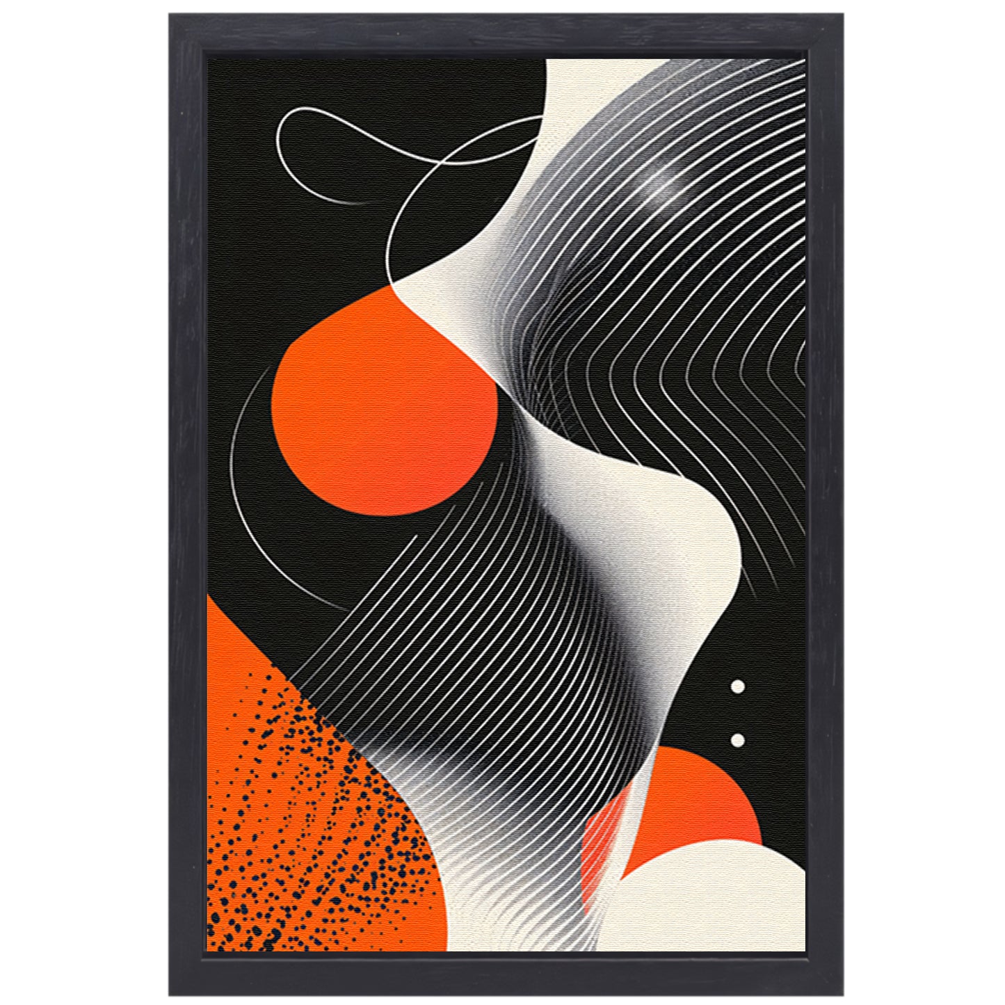 Abstract Vormen in Zwart, Wit en Oranje canvas met baklijst