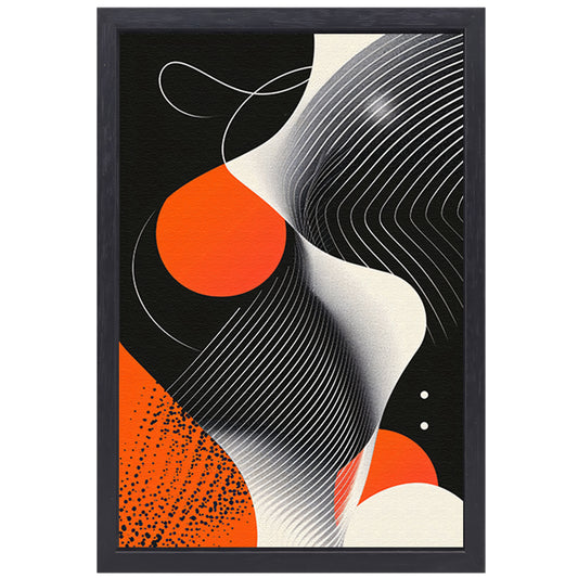 Abstract Vormen in Zwart, Wit en Oranje canvas met baklijst