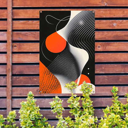 Abstract Vormen in Zwart, Wit en Oranje tuinposter