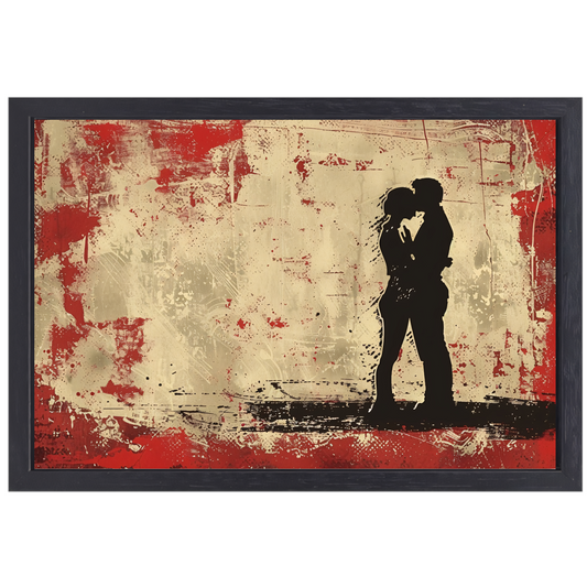 Passie en contrast in abstracte silhouetten canvas met baklijst