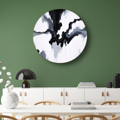 Monochrome Dynamiek in Zwart en Wit aluminium muurcirkel