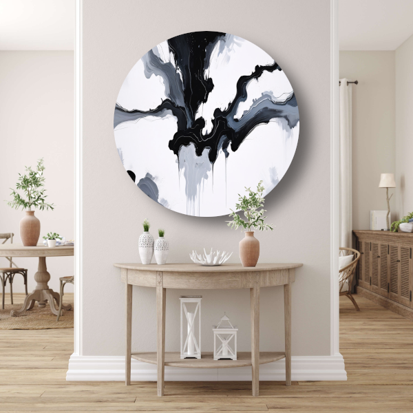 Monochrome Dynamiek in Zwart en Wit aluminium muurcirkel