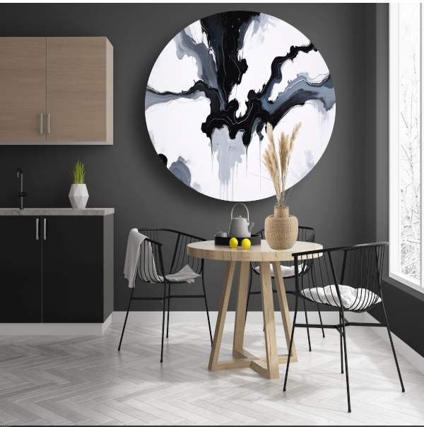 Monochrome Dynamiek in Zwart en Wit aluminium muurcirkel